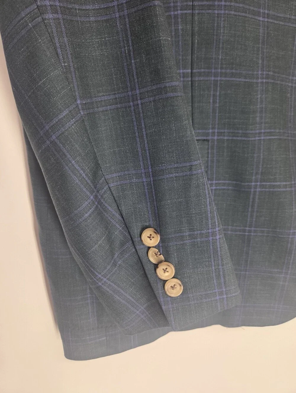 Hickey Freeman New York 48R Teal Plaid Sport Coat Wool Flax Silk USA